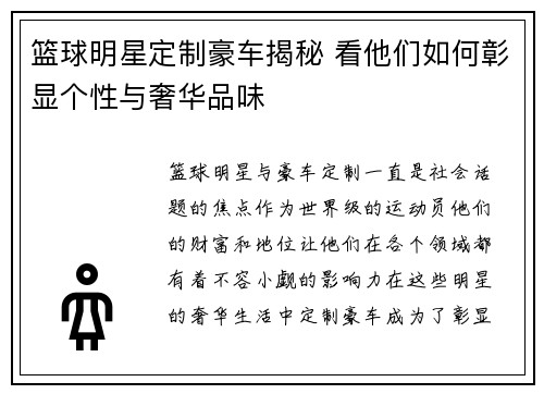 篮球明星定制豪车揭秘 看他们如何彰显个性与奢华品味